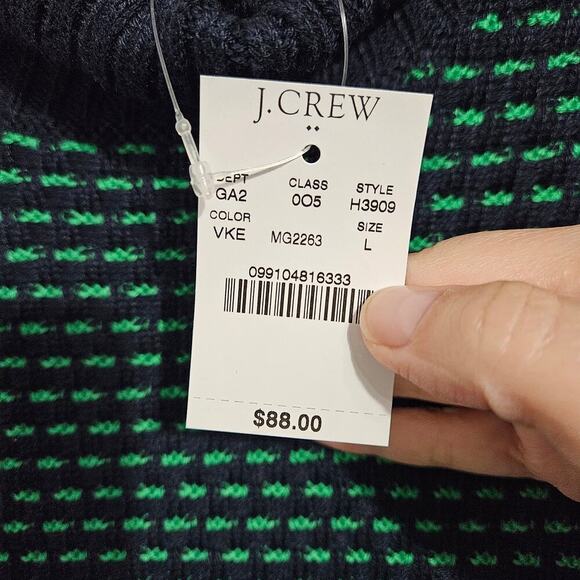 NWT! J. Crew Textured Navy/Green Turtleneck Womens Sweater. Size Large. - Picture 6 of 7